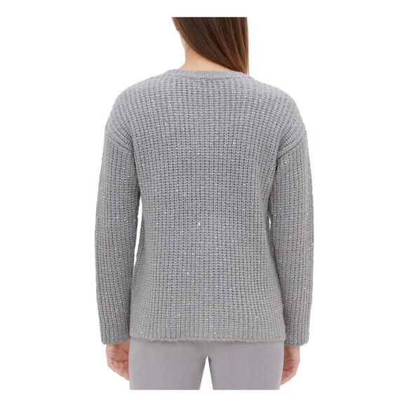 CALVIN KLEIN Womens Gray Knitted Long Sleeve Crew Neck Sweater XL - Picture 2 of 2